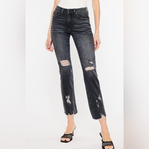 NWOT KanCan Ankle Straight Mid Rise Distressed Jeans - Picture 1 of 15